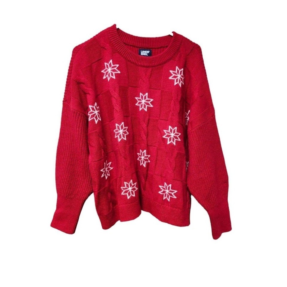 Lands' End L/P large 14-16 Red‎ Snowflake Sweater Winter Christmas Sweater